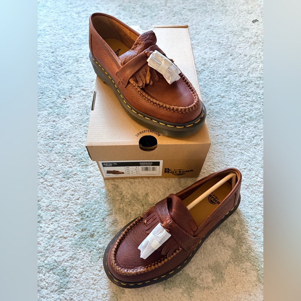 Dr. Martens Brown Leather Tassel Loafers Adrian YS Cashew EU 37